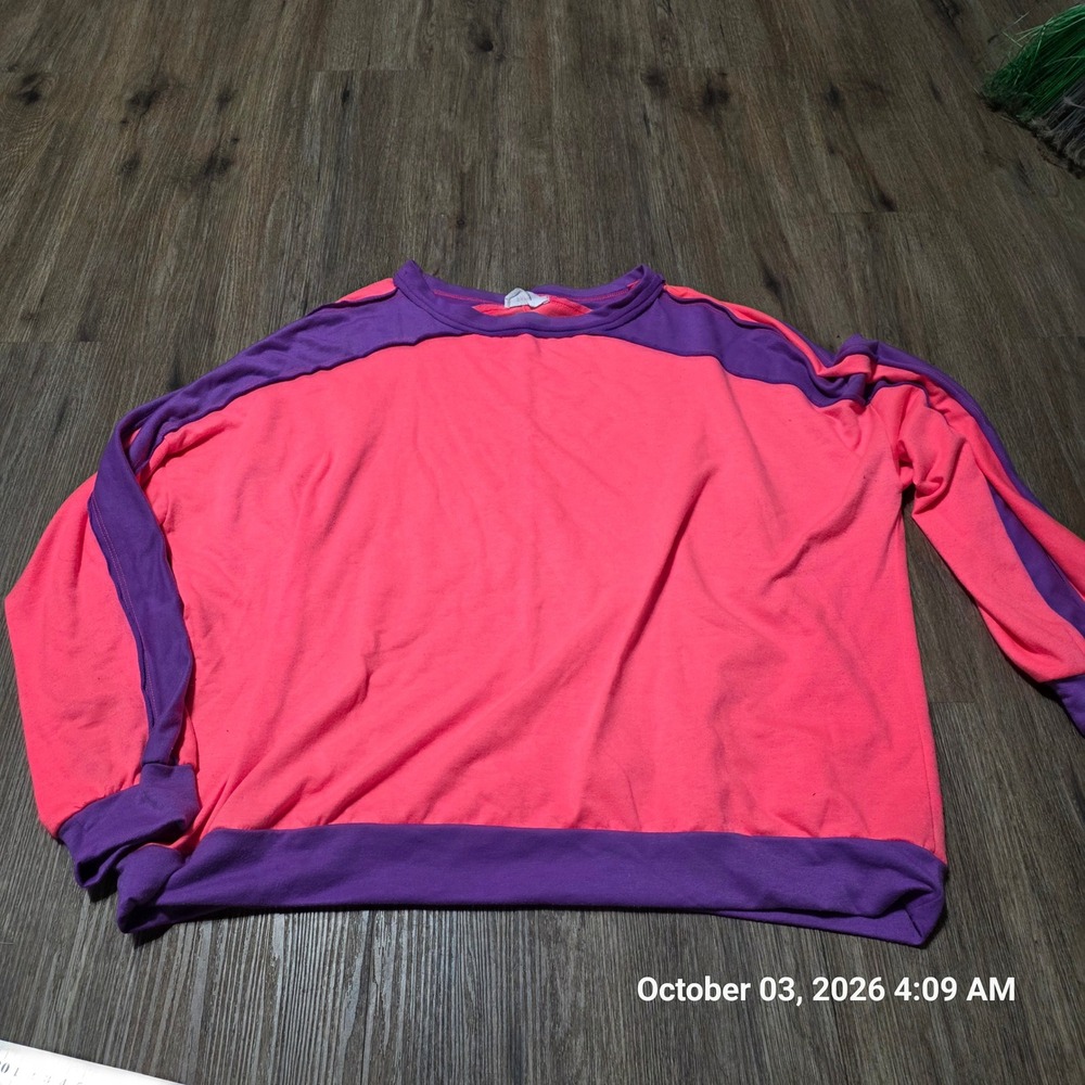 Fantastic Fawn Neon Pink Purple Colorblock Sweatshirt Oversized Made in CA